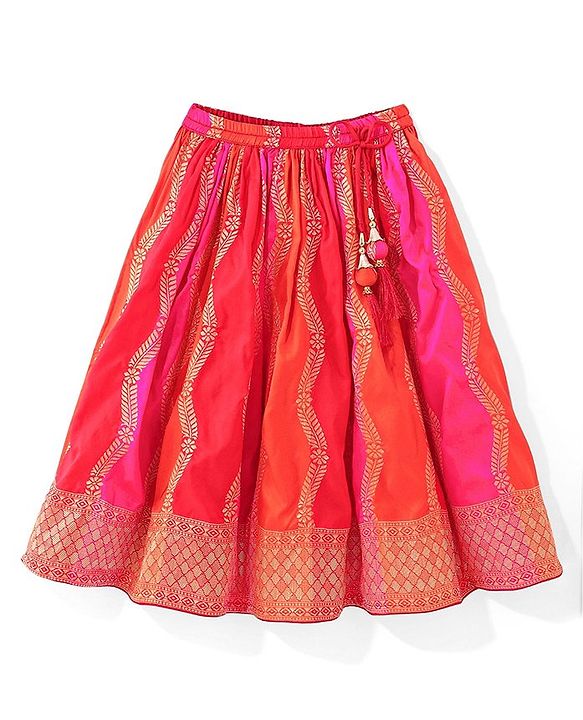 Babyhug  Short Sleeves Embroidered Choli with Brocade Lehenga and Dupatta Set - Multicolor