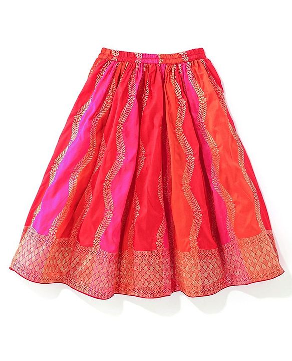 Babyhug  Short Sleeves Embroidered Choli with Brocade Lehenga and Dupatta Set - Multicolor