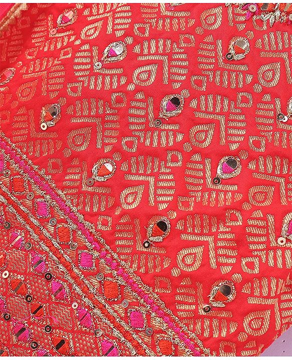Babyhug  Short Sleeves Embroidered Choli with Brocade Lehenga and Dupatta Set - Multicolor