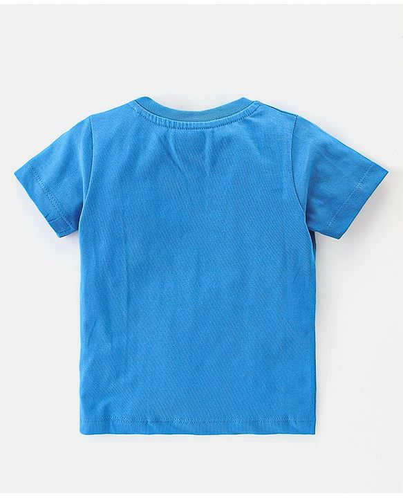Babyhug Cotton Knit Single Jersey Half Sleeves Night Suit With Submarine Print - Blue & White