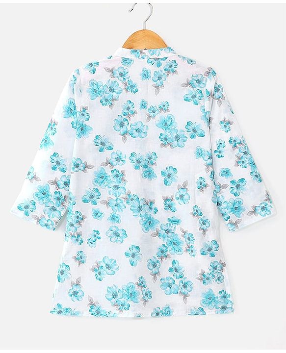 Babyhug 100%  Cotton Woven Full Sleeves Floral Printed Kurta Pyjama Set- Blue
