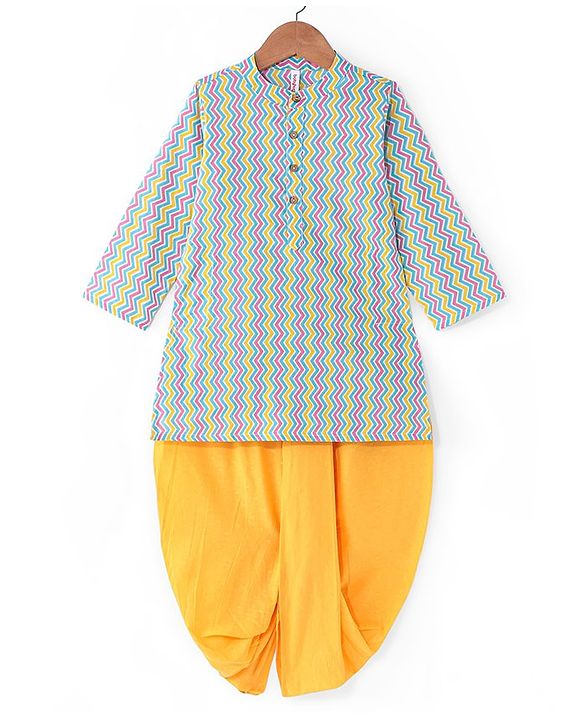 Babyhug Cotton Woven Full Sleeves Chevron Printed   Kurta & Dhoti Set - Multicolor