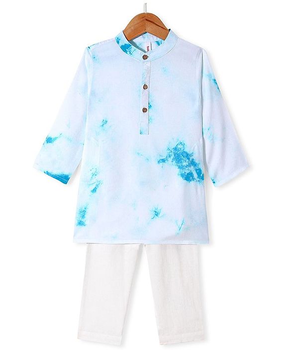 Babyhug 100% Cotton Woven Full Sleeves Tie & Dye Printed Kurta Pajama Set - Blue