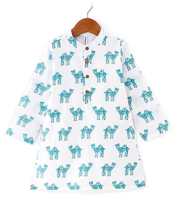Babyhug Cotton Full Sleeves Kurta Pyjama Set Camel Print - White