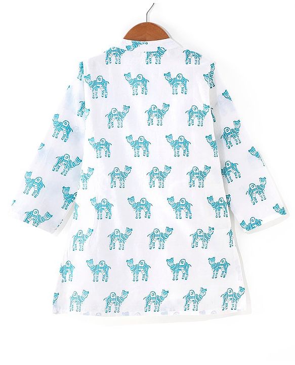 Babyhug Cotton Full Sleeves Kurta Pyjama Set Camel Print - White