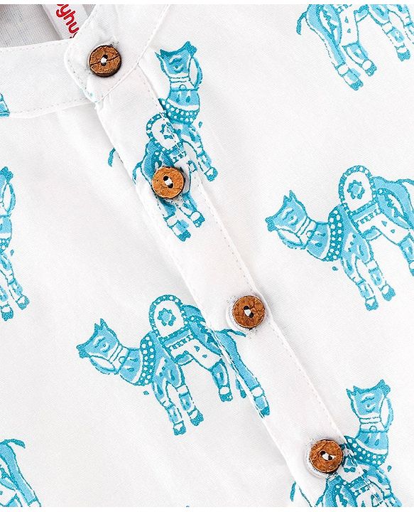 Babyhug Cotton Full Sleeves Kurta Pyjama Set Camel Print - White
