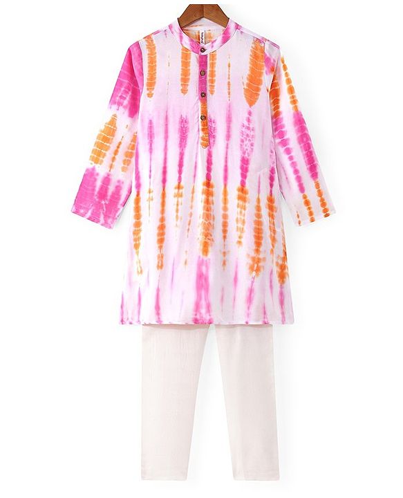 Babyhug Cotton Woven Full Sleeves Kurta & Pyjama Set Tie & Dye Print - Pink