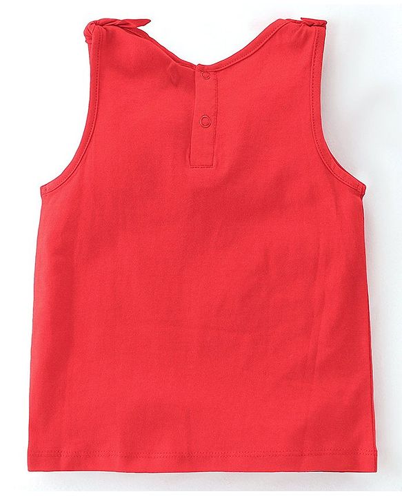 Babyhug 100% Cotton Knit Sleeveless Top & Skirt Set with Knot Detailing & Floral Print - Red