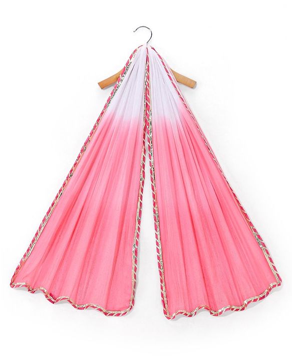 Babyhug 100% Cotton Woven Half Sleeves Choli Lehenga With Dupatta Floral Print - White & Pink