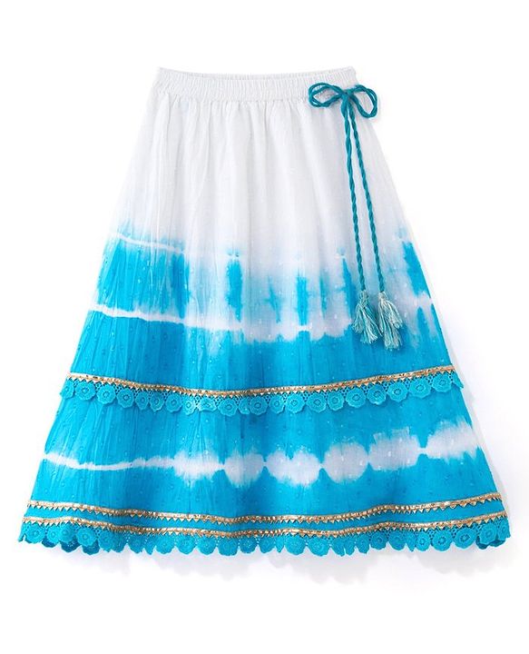 Babyhug Cotton Woven Sleeveless Embroidered Choli with Crinckled Tie & Dyed Lehenga & Dupatta Set - Blue