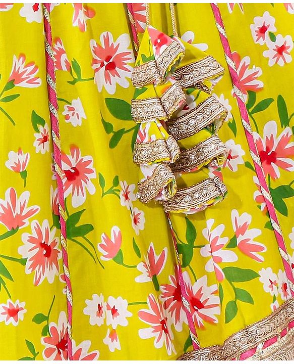 Babyhug 100% Cotton Woven Sleeveless Choli Lehenga With Dupatta Floral Print - Light Green
