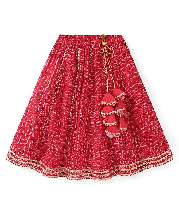 Babyhug Cotton Woven Sleeveless Embroidered Choli With Printed Lehenga & Dupatta Set - Red