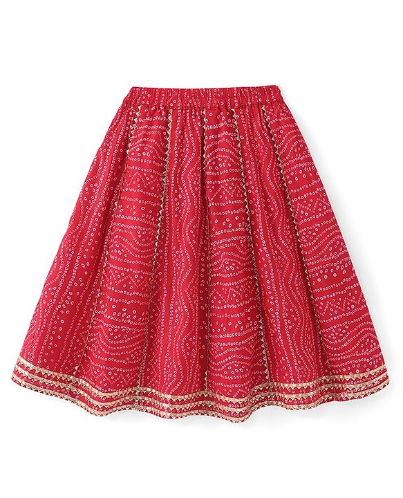 Babyhug Cotton Woven Sleeveless Embroidered Choli With Printed Lehenga & Dupatta Set - Red