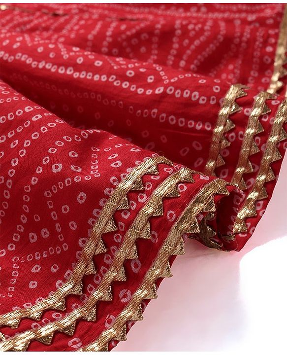 Babyhug Cotton Woven Sleeveless Embroidered Choli With Printed Lehenga & Dupatta Set - Red