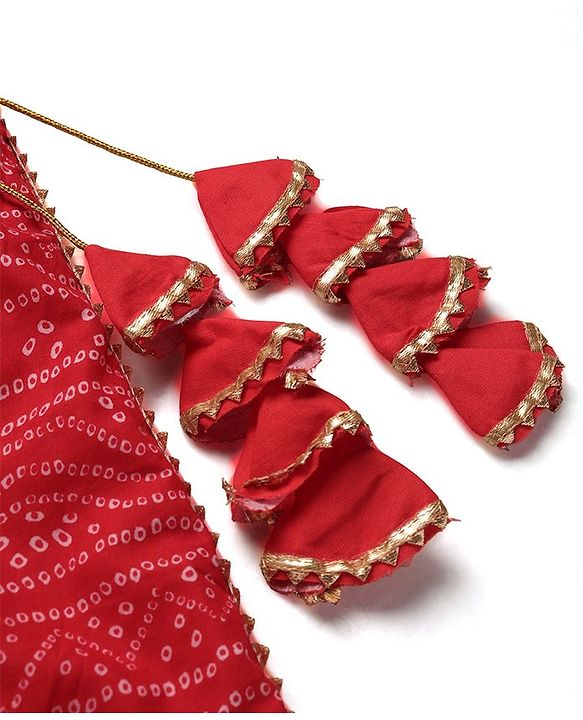 Babyhug Cotton Woven Sleeveless Embroidered Choli With Printed Lehenga & Dupatta Set - Red