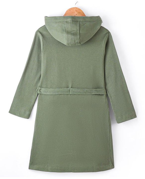 Pine Kids Bath Robe with Hood Full Sleeves - Olive Green