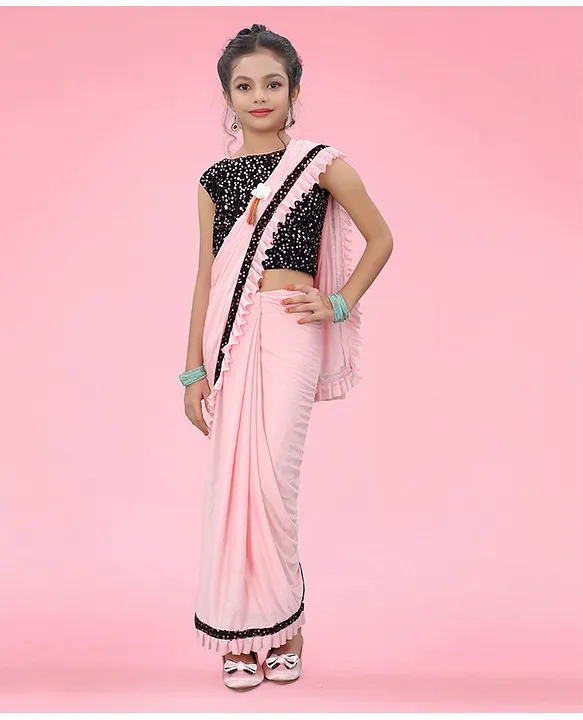  Women's Ready To Wear Lycra Saree With Unstitched Sequence  Blouse Piece (Baby Pink) : Clothing, Shoes & Jewelry