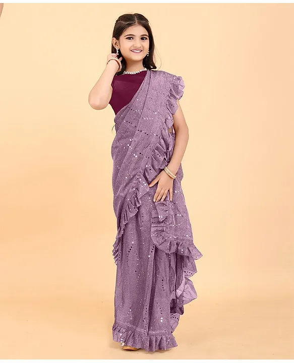 Buy Kids Clothing By VNB Embellished Bollywood Lycra Blend Purple Sarees  Online @ Best Price In India | Flipkart.com