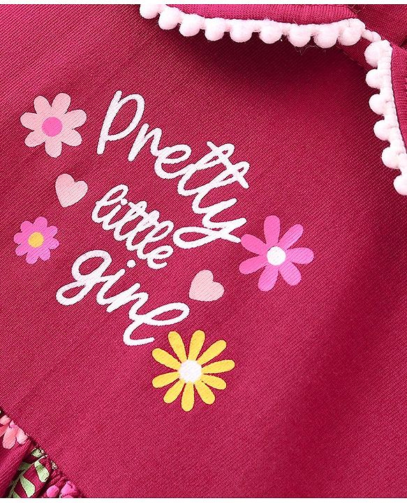 Babyhug 100% Cotton Jersey Knit Half Sleeves Frock With Bloomer Floral Print - Red