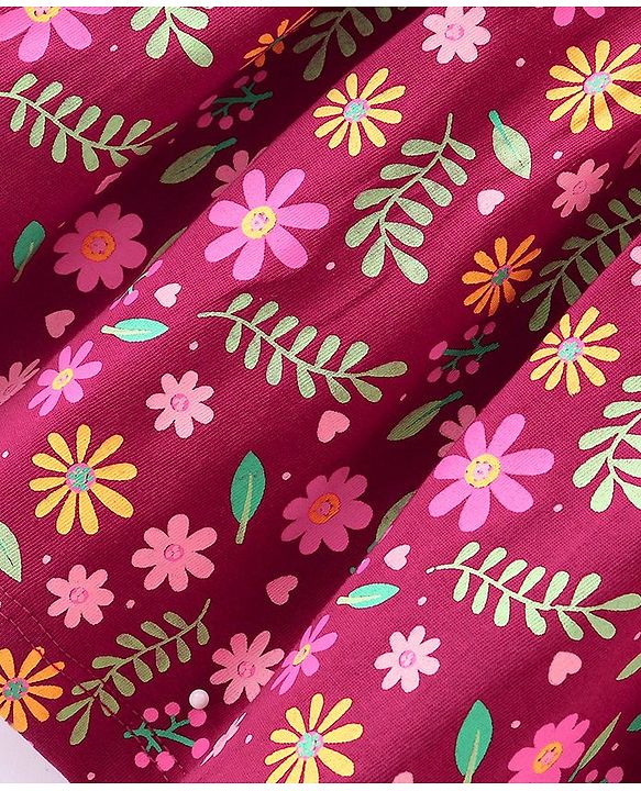 Babyhug 100% Cotton Jersey Knit Half Sleeves Frock With Bloomer Floral Print - Red