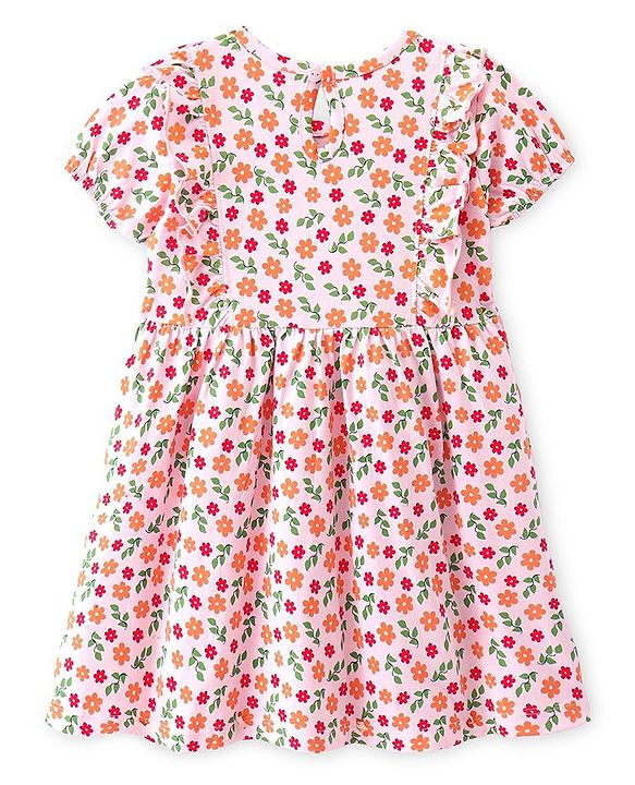 Babyhug Cotton Jersey Knit Half Sleeves  Frock with Bloomer Floral Print - White