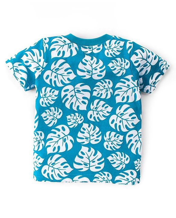 Babyhug 100% Cotton Knit Half Sleeves T-Shirt & Shorts Set Leaf Print - Blue