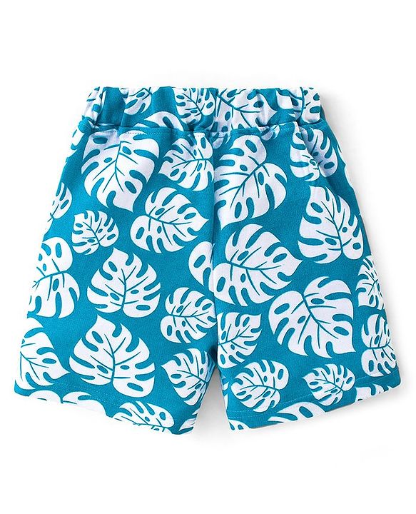 Babyhug 100% Cotton Knit Half Sleeves T-Shirt & Shorts Set Leaf Print - Blue