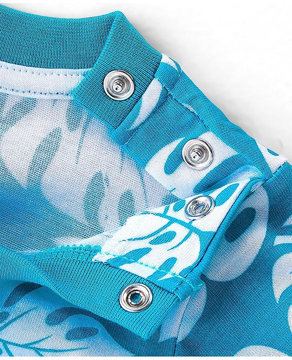 Babyhug 100% Cotton Knit Half Sleeves T-Shirt & Shorts Set Leaf Print - Blue