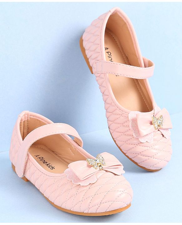 Pine Kids Ballerina with Velcro Closure & Bow Applique- Pink