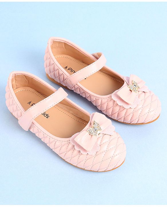 Pine Kids Ballerina with Velcro Closure & Bow Applique- Pink