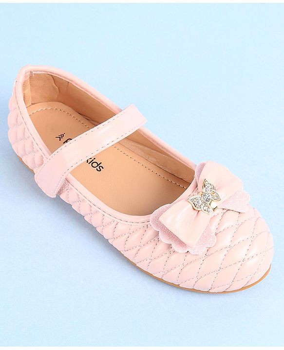 Pine Kids Ballerina with Velcro Closure & Bow Applique- Pink