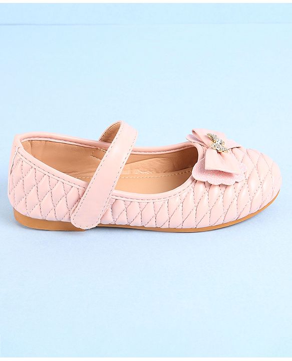Pine Kids Ballerina with Velcro Closure & Bow Applique- Pink