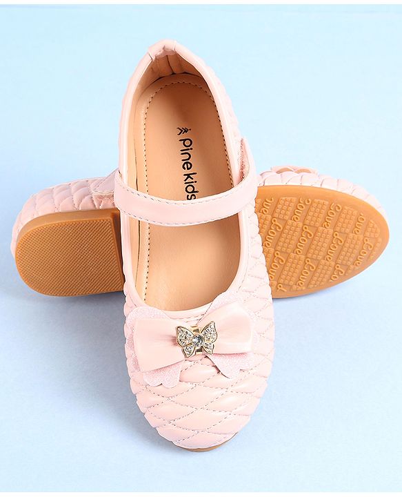 Pine Kids Ballerina with Velcro Closure & Bow Applique- Pink