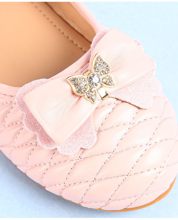 Pine Kids Ballerina with Velcro Closure & Bow Applique- Pink