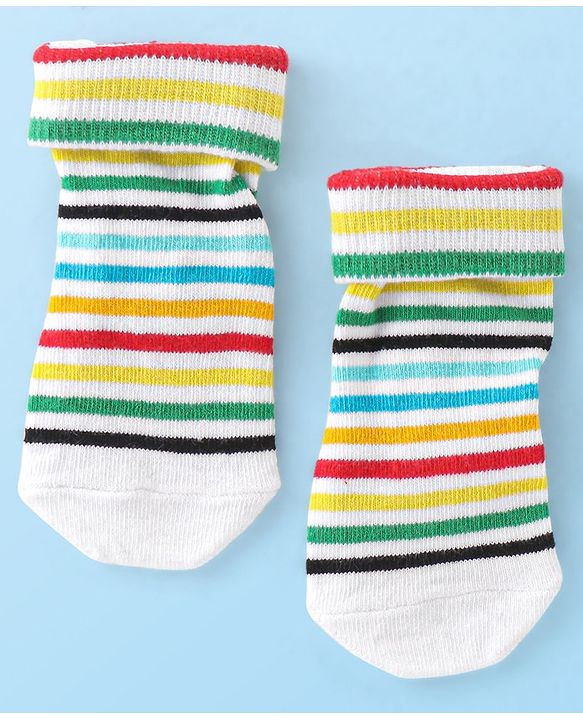 Cute Walk by Babyhug Non Terry Anti Bacterial Anti Skid Ankle Length Socks Striped & Star Design Pack Of 3- Multicolor