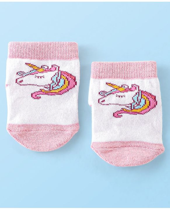 Cute Walk by Babyhug Non Terry Anti Bacterial Anti Skid Ankle Length Socks Star & Unicorn Design Pack Of 3- Multicolor