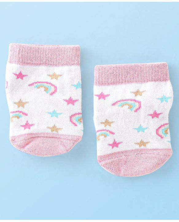 Cute Walk by Babyhug Non Terry Anti Bacterial Anti Skid Ankle Length Socks Star & Unicorn Design Pack Of 3- Multicolor