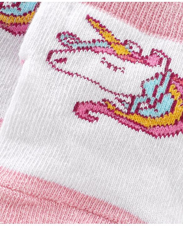 Cute Walk by Babyhug Non Terry Anti Bacterial Anti Skid Ankle Length Socks Star & Unicorn Design Pack Of 3- Multicolor