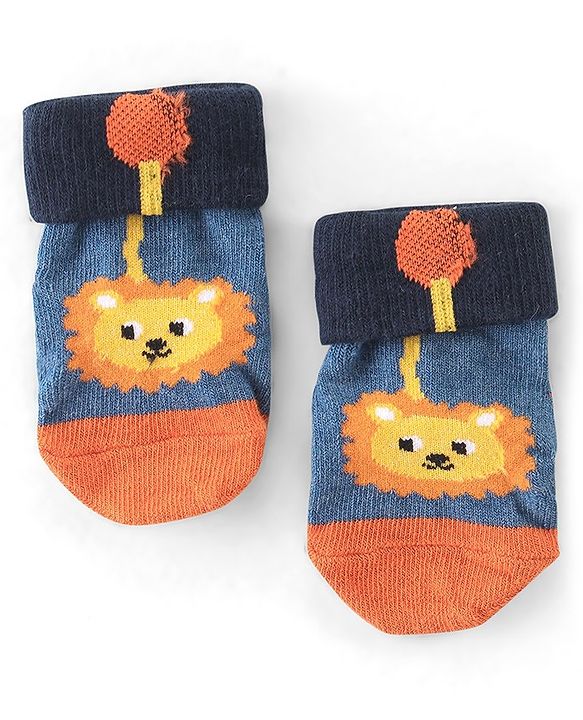 Cute Walk by Babyhug Non Terry Anti Bacterial Anti Skid Ankle Length Socks Star & Lion Design Pack Of 3 - Multicolor