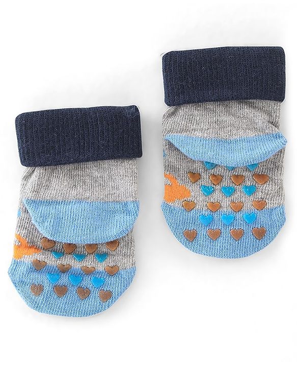 Cute Walk by Babyhug Non Terry Anti Bacterial Anti Skid Ankle Length Socks Star & Lion Design Pack Of 3 - Multicolor