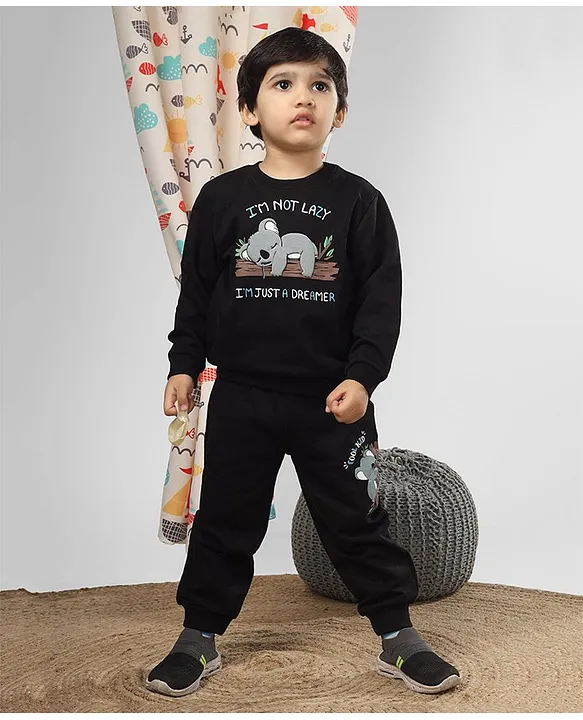 Buy Polka Tots Full Sleeves Baby Koala Cargo Style Coordinating Joggers Set  Black for Boys (2-3Years) Online in India, Shop at  - 15865530