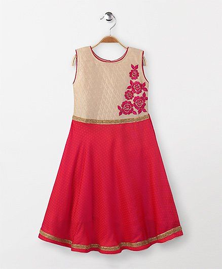 Babyhug Sleeveless Floral Embroidered Kurti & Churidar Set - Pink Beige