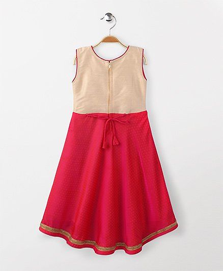 Babyhug Sleeveless Floral Embroidered Kurti & Churidar Set - Pink Beige