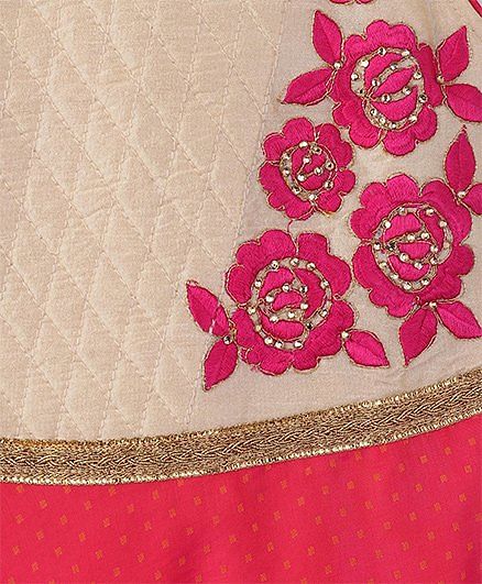 Babyhug Sleeveless Floral Embroidered Kurti & Churidar Set - Pink Beige