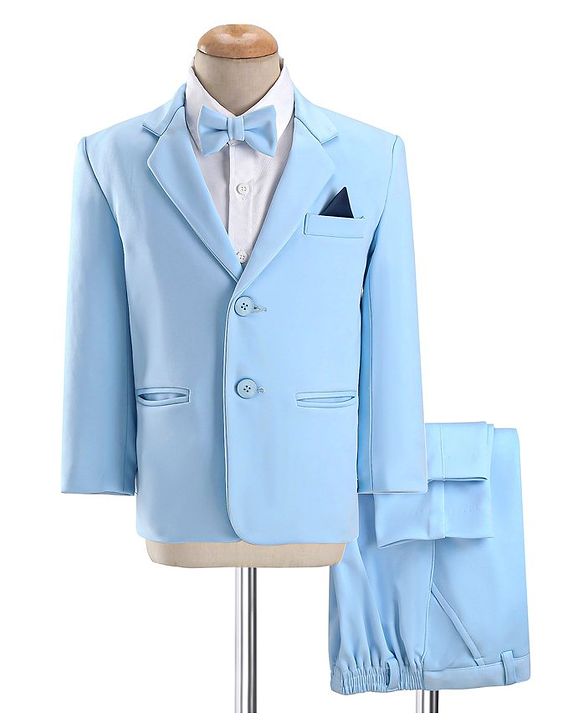 Babyhug Woven Full Sleeves Stretch Party Suit With Bow - Sky Blue