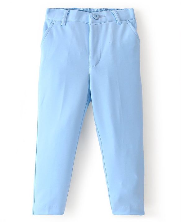 Babyhug Woven Full Sleeves Stretch Party Suit With Bow - Sky Blue