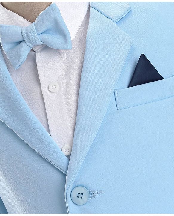 Babyhug Woven Full Sleeves Stretch Party Suit With Bow - Sky Blue