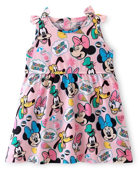 Babyhug Disney Cotton Jersey Knit Sleeveless Minnie Mouse Printed Frock - Pink