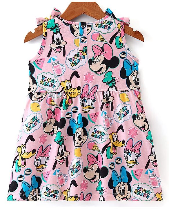 Babyhug Disney Cotton Jersey Knit Sleeveless Minnie Mouse Printed Frock - Pink