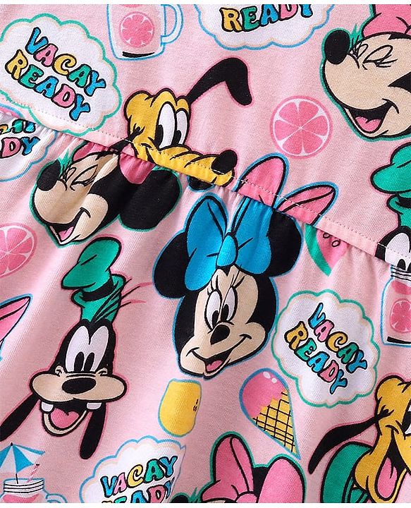 Babyhug Disney Cotton Jersey Knit Sleeveless Minnie Mouse Printed Frock - Pink